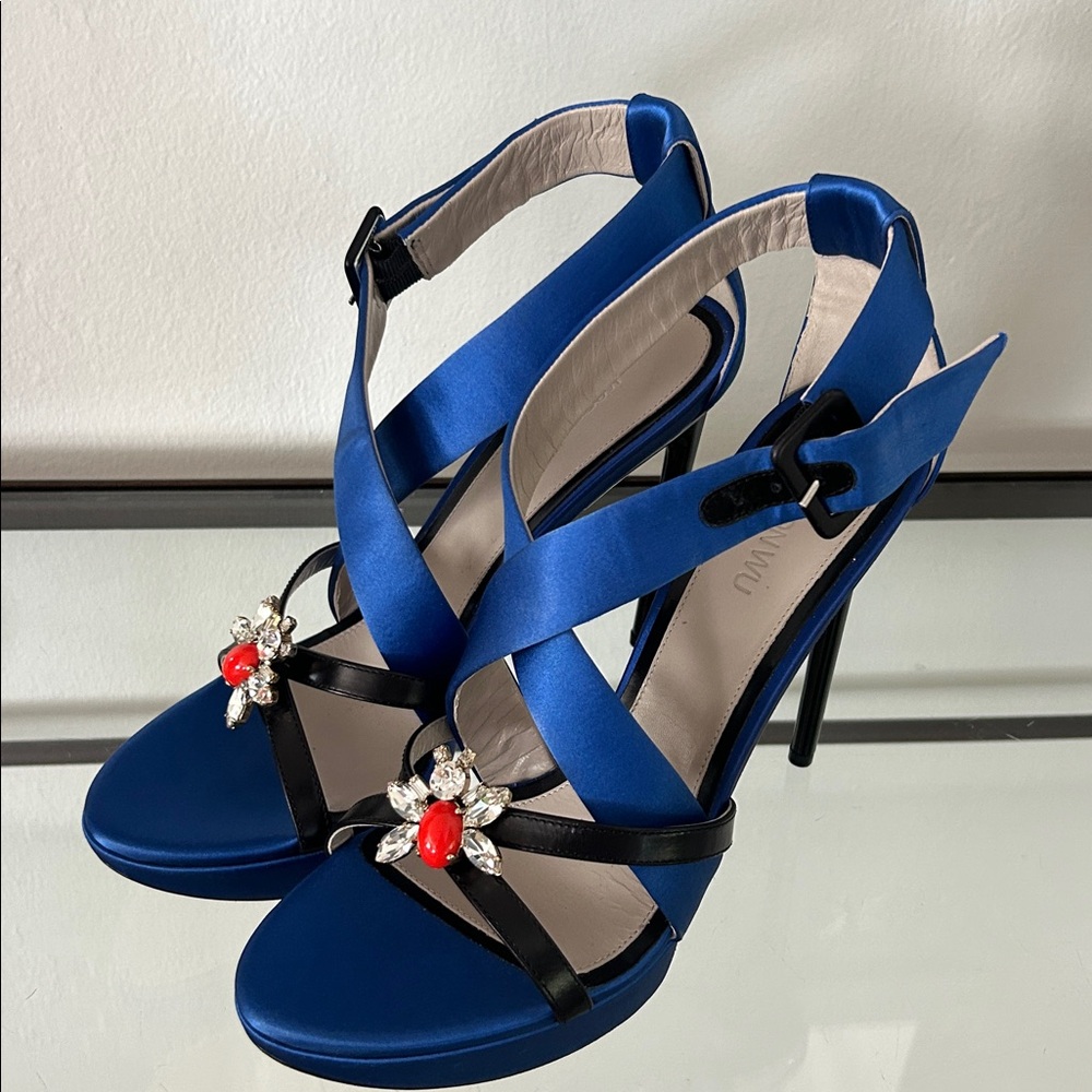 Jason Wu satin sling back stilettos with rhinestone detail